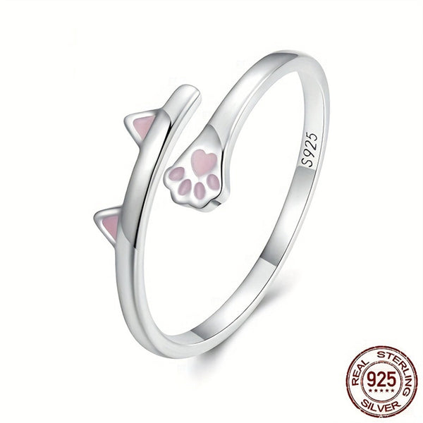 Memorial Cat Paw Print Bypass Ring