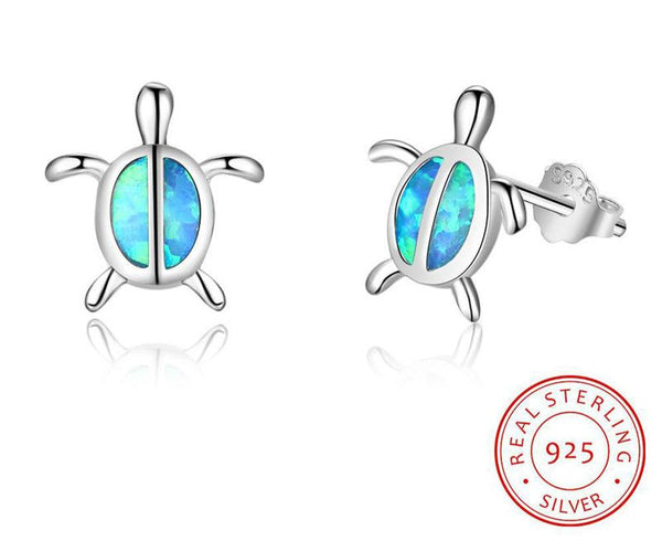 Unique Opal Sea Turtle Beach Stud Earrings