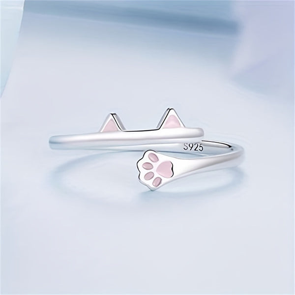 Memorial Cat Paw Print Bypass Ring