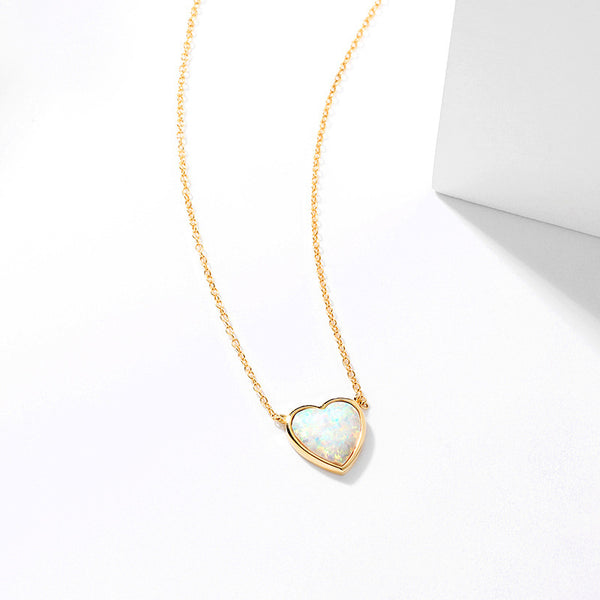 Delicate White Opal Heart Layering Necklace