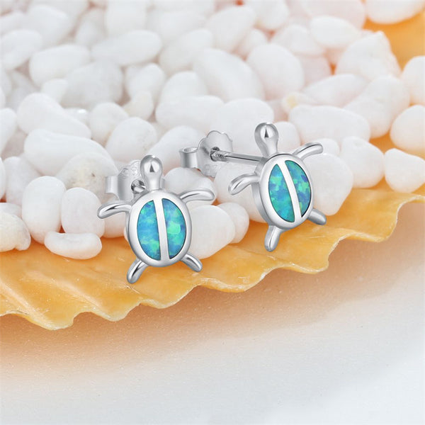 Unique Opal Sea Turtle Beach Stud Earrings