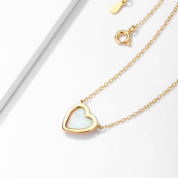 Delicate White Opal Heart Layering Necklace