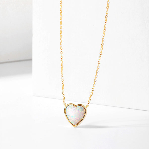 Delicate White Opal Heart Layering Necklace