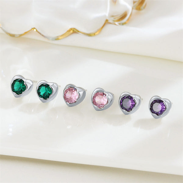 Color Gemstone Heart Stud Earrings