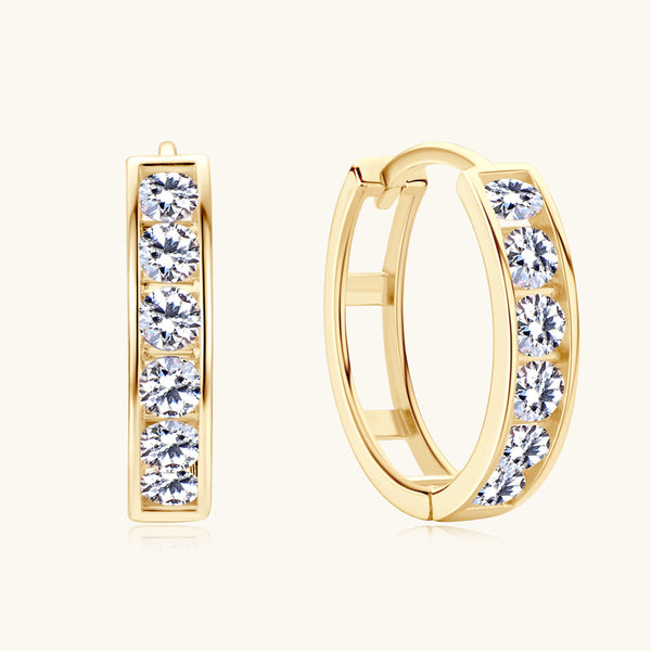 Solid 14K Gold Moissanite Hoop Earrings