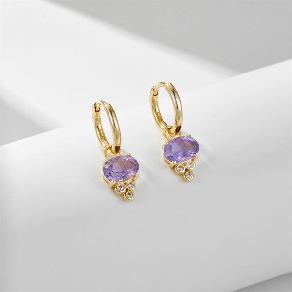 Oval Amethyst Hoop Earrings