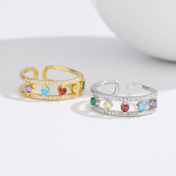 Double Pave Gem Rainbow Ring