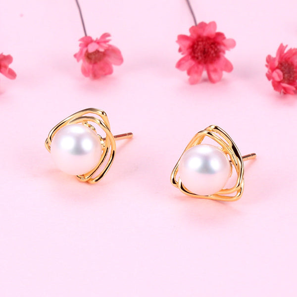 Triangle Pearl Stud Earrings