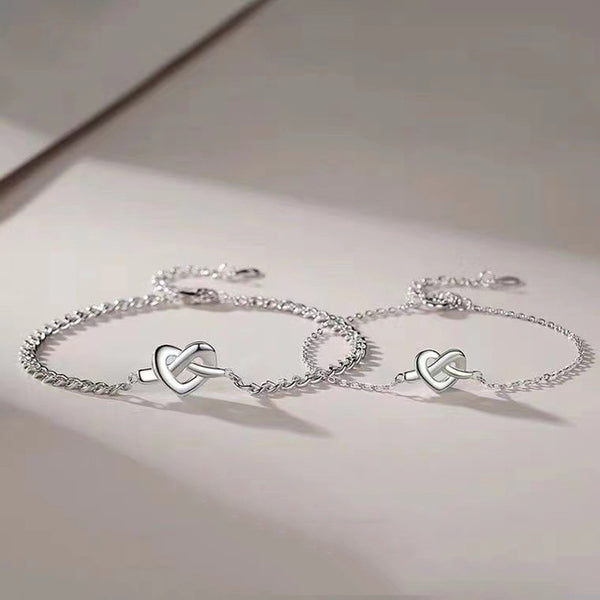 Silver Heart Knot Couple Bracelet