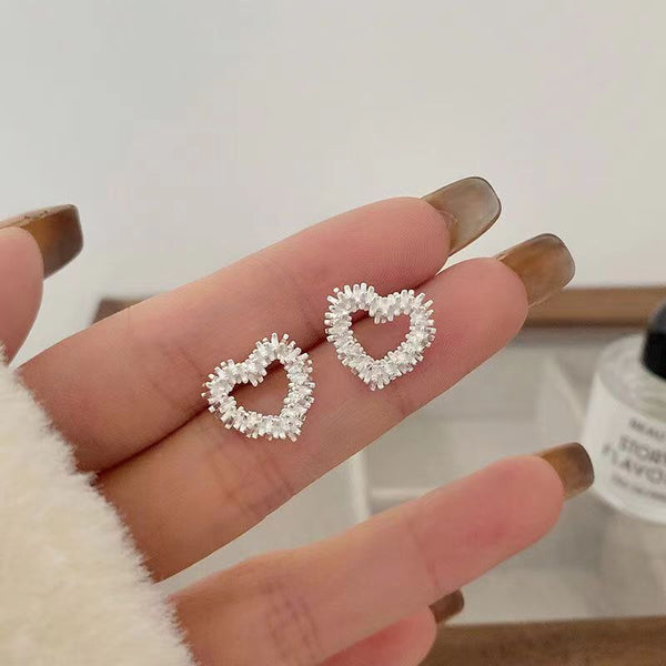 Dainty Silver Heart Stud Earrings