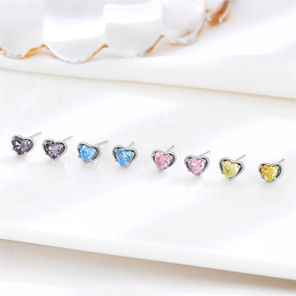 Color Gemstone Heart Stud Earrings