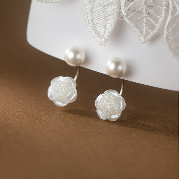 Rose Flower Pearl Stud Earrings