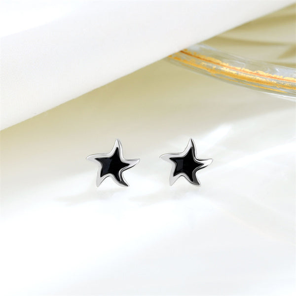 Black Enamel Star Stud Earrings