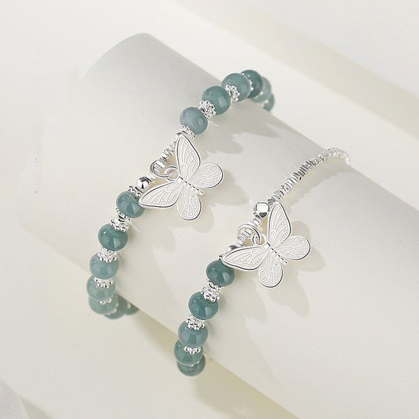 Butterfly Charm Emerald Beaded Bracelet