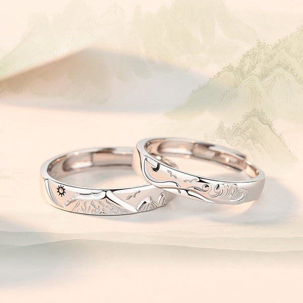 Mountain Ocean Couple Matching Ring