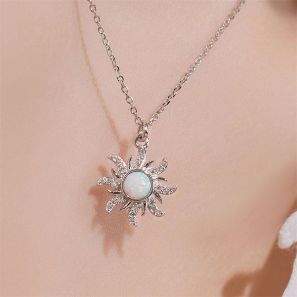 Opal Sun Pendant Necklace