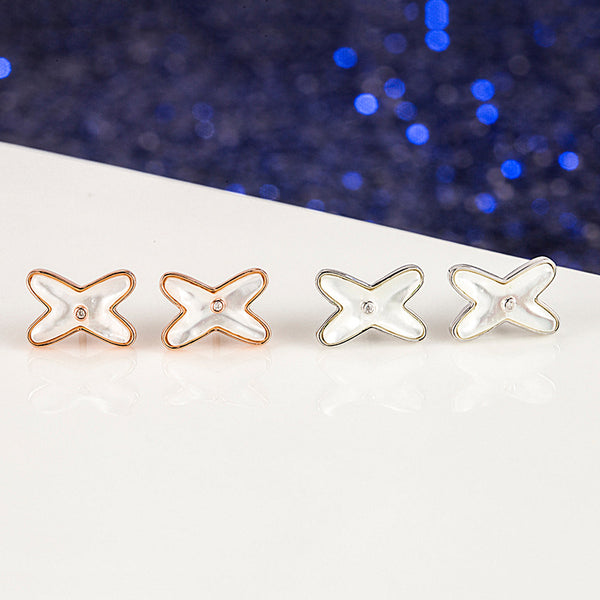 White Letter X Shell Stud Earrings