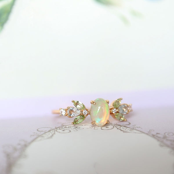 Dainty Gold Opal Leaf Ring