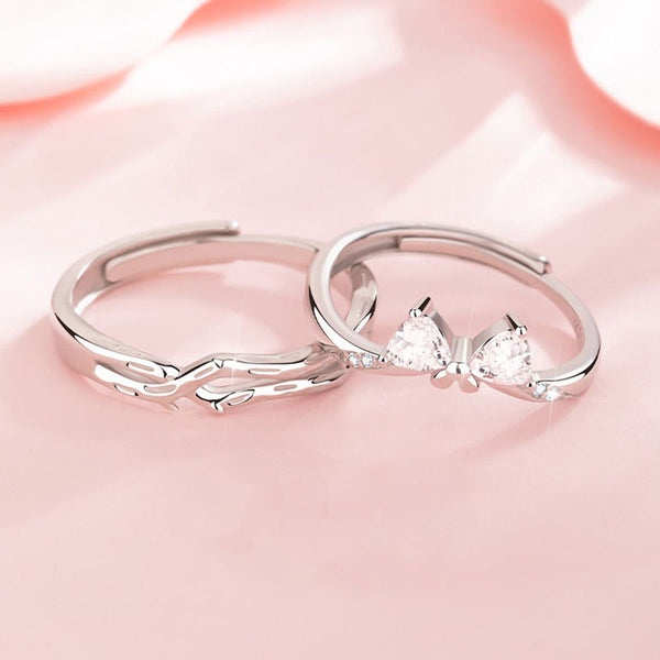 Silver Bowknot Couple Ring