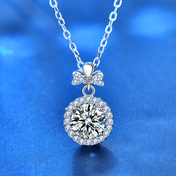 Moissanite Bow Tie Halo Charm Necklace