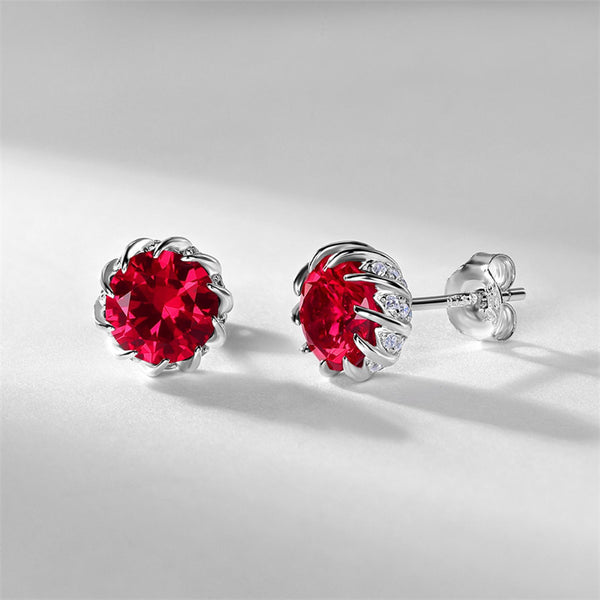 Lab Grown Ruby Flower Stud Earrings