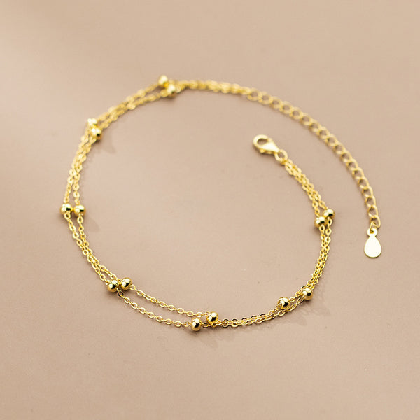 Dainty Bead Double Chain Anklet