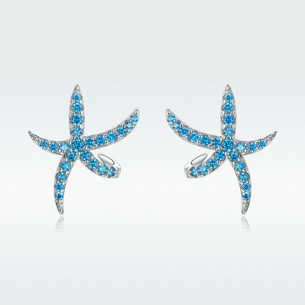 Blue Stone Starfish Stud Earrings