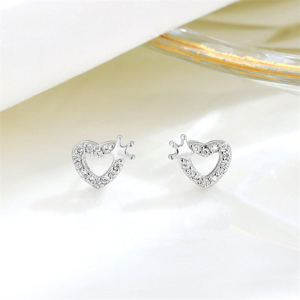 Dainty Crown Heart Stud Earrings