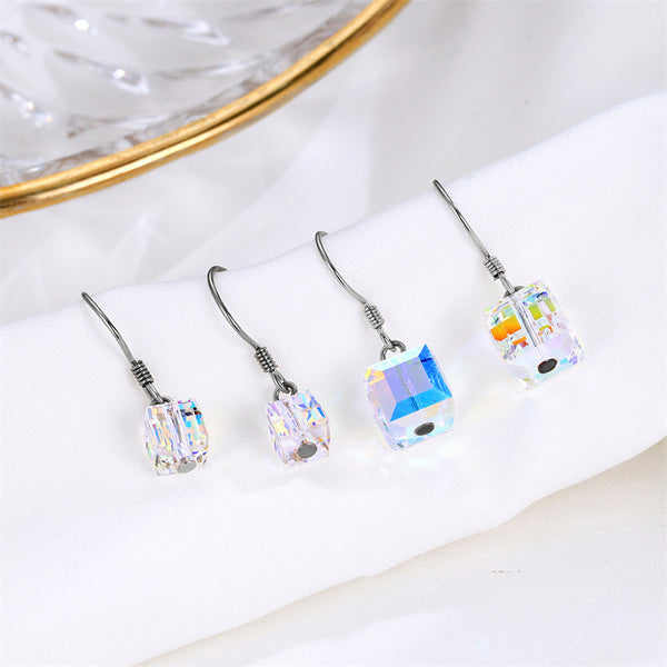 Sugar Cube Square Crystal Hook Earrings