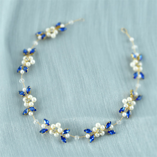 Blue Crystal Pearl Bridal Wedding Headband