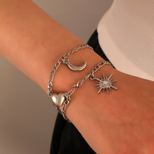 Magnetic Heart Sun Moon Couple Bracelet