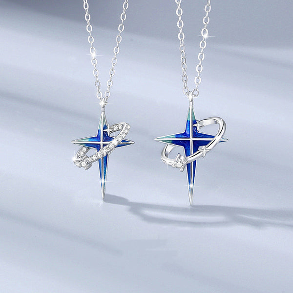 Blue Star Planet Couple Necklace