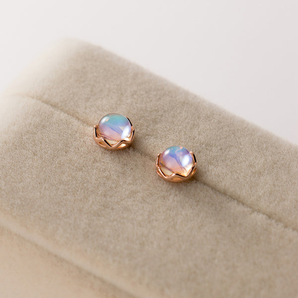 Mini Round Moonstone Stud Earrings