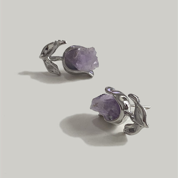 Amethyst Tulip Flower Stud Earrings