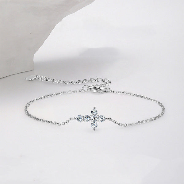 Moissanite Cross Wedding Charm Bracelet