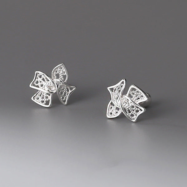 Silver Bow Stud Earrings