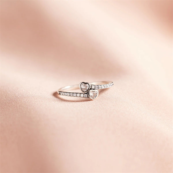 Double Heart Pave Stacking Ring