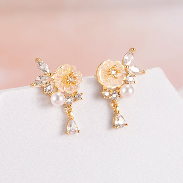 Gold Magnolia Flower Stud Earrings