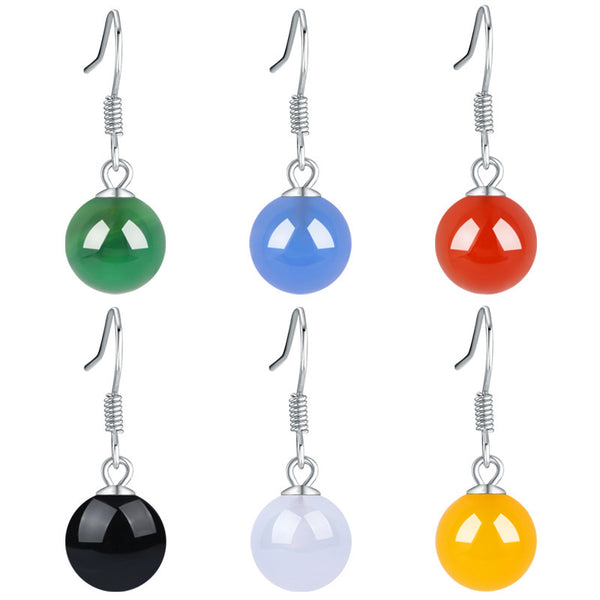 Round Agate Hook Earrings