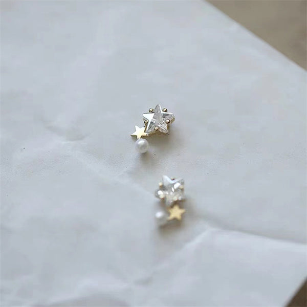 Tiny Small Pearl Star Stud Earrings