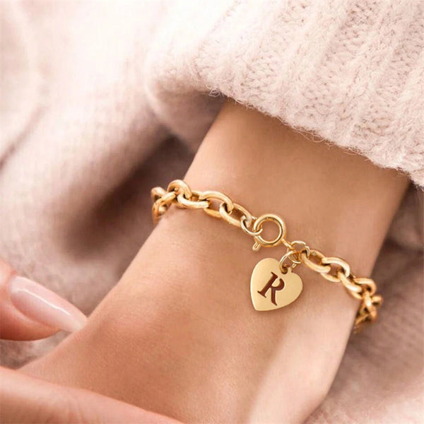 Initial Letter Heart Charm Bracelet