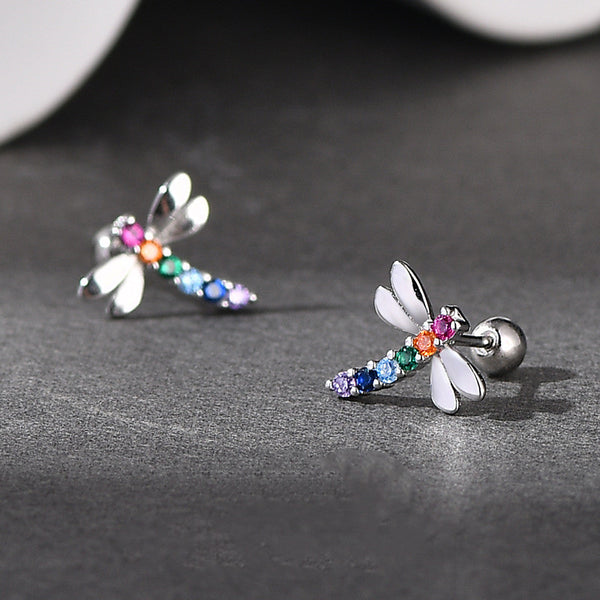 Cute Dragonfly Ball End Stud Earrings