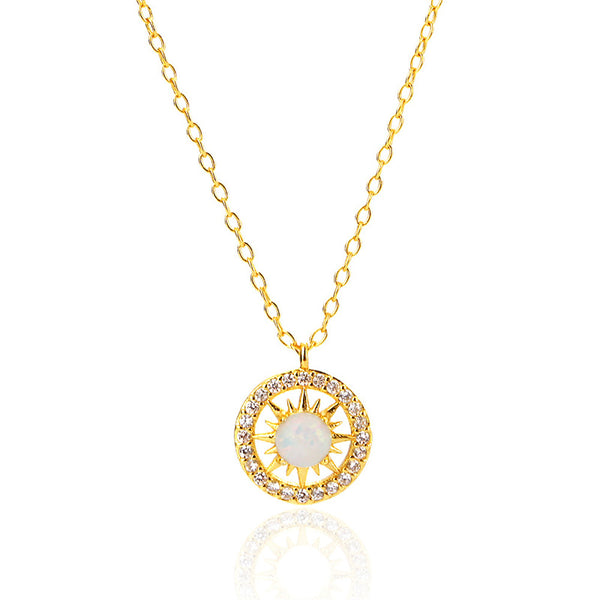 Opal Sun Circle Charm Necklace