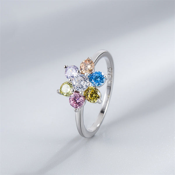 Rainbow Gem Flower Ring