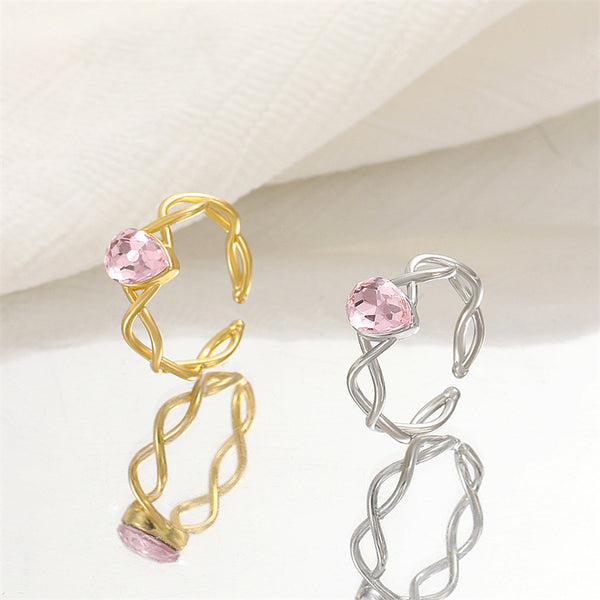 Pink Teardrop Twisted Ring