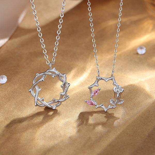 Rose Flower Matching Couple Charm Necklace