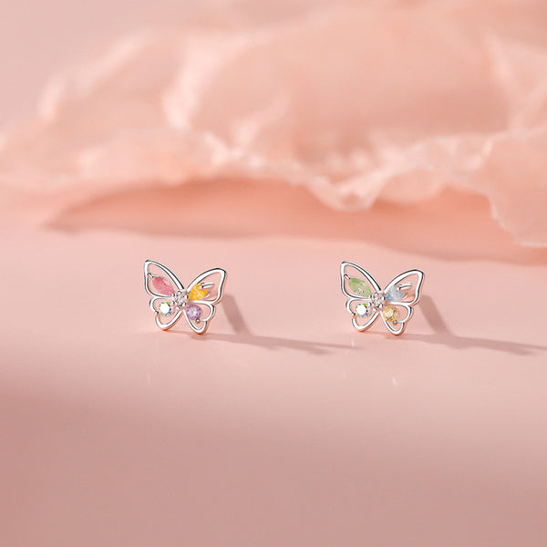 Butterfly Color Gemstone Stud Earrings