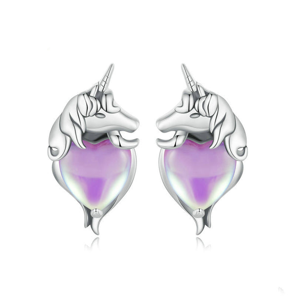 Purple Heart Unicorn Stud Earrings