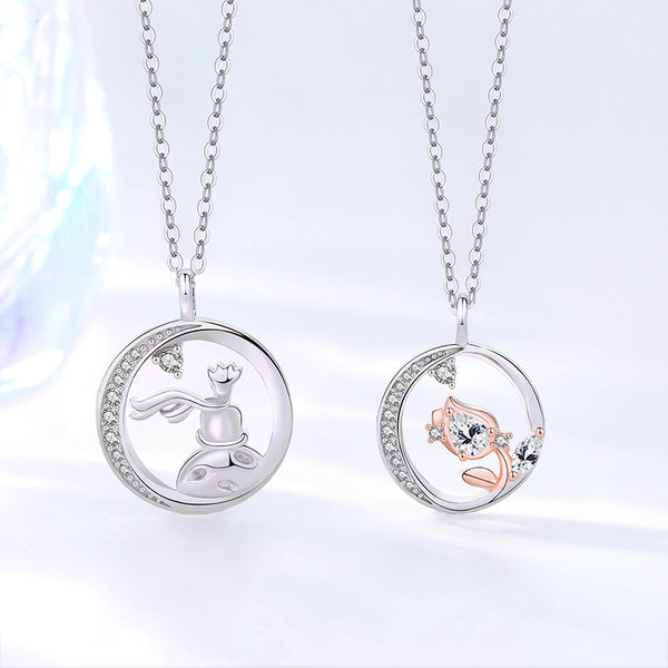 Little Prince Rose Flower Couple Necklace