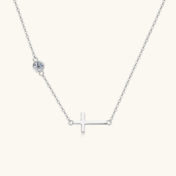 Moissanite Horizontal Cross Necklace